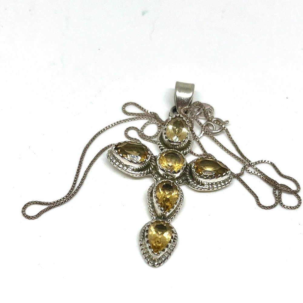925 Sterling Silver Citrine Cross Pendant